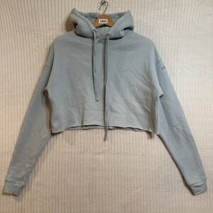ALO Yoga Hoodie Sweatshirt Women Sz XS Light Blue Cropped Raw Hem Athleisure